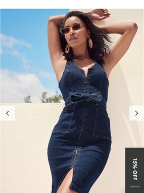 VENUS Dark Indigo Denim Midi Dress with Tie Belt